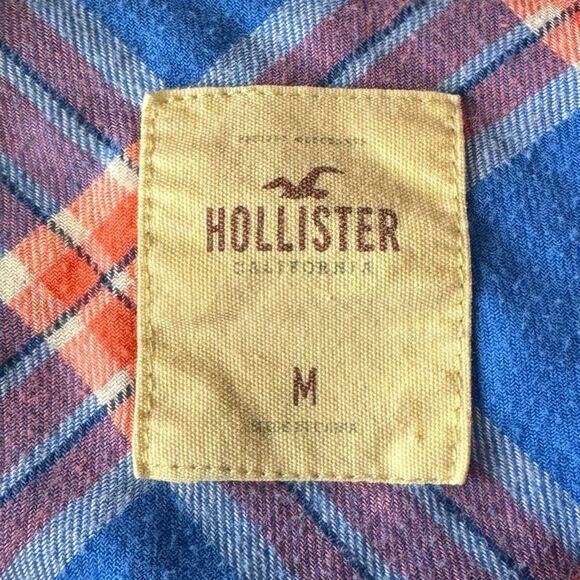 Hollister Kids Orange Blue Plaid Flannel Shirt Snap Button Long Sleeve M - Picture 5 of 10